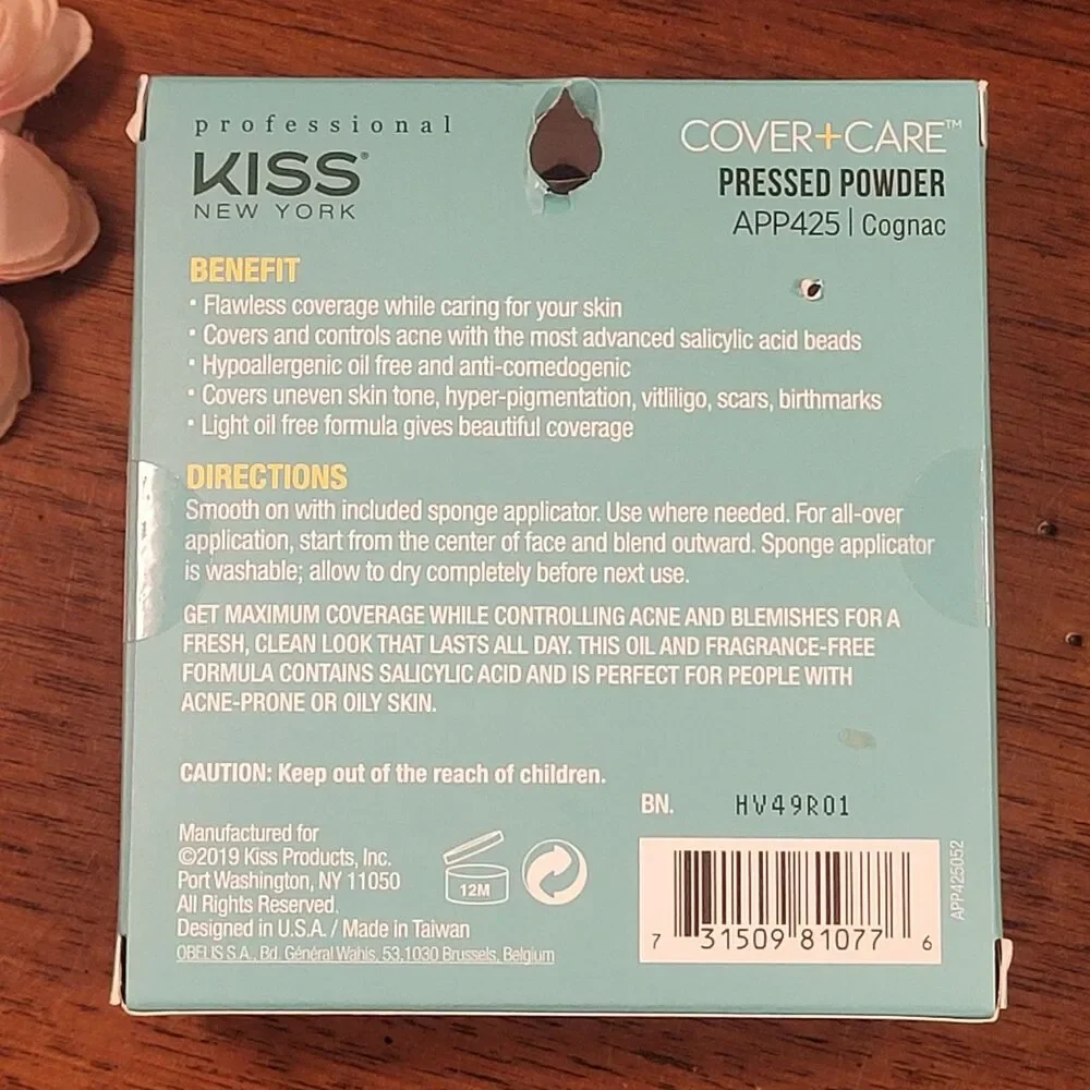 Kiss New York Cover + Care Cream Foundation APP425 COGNAC Acne Salicylic Acid